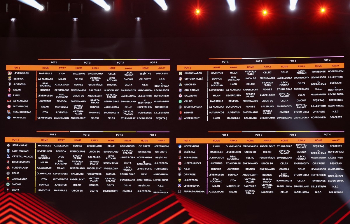 Liga Europa 2026/27: veja os confrontos da Fase de Liga