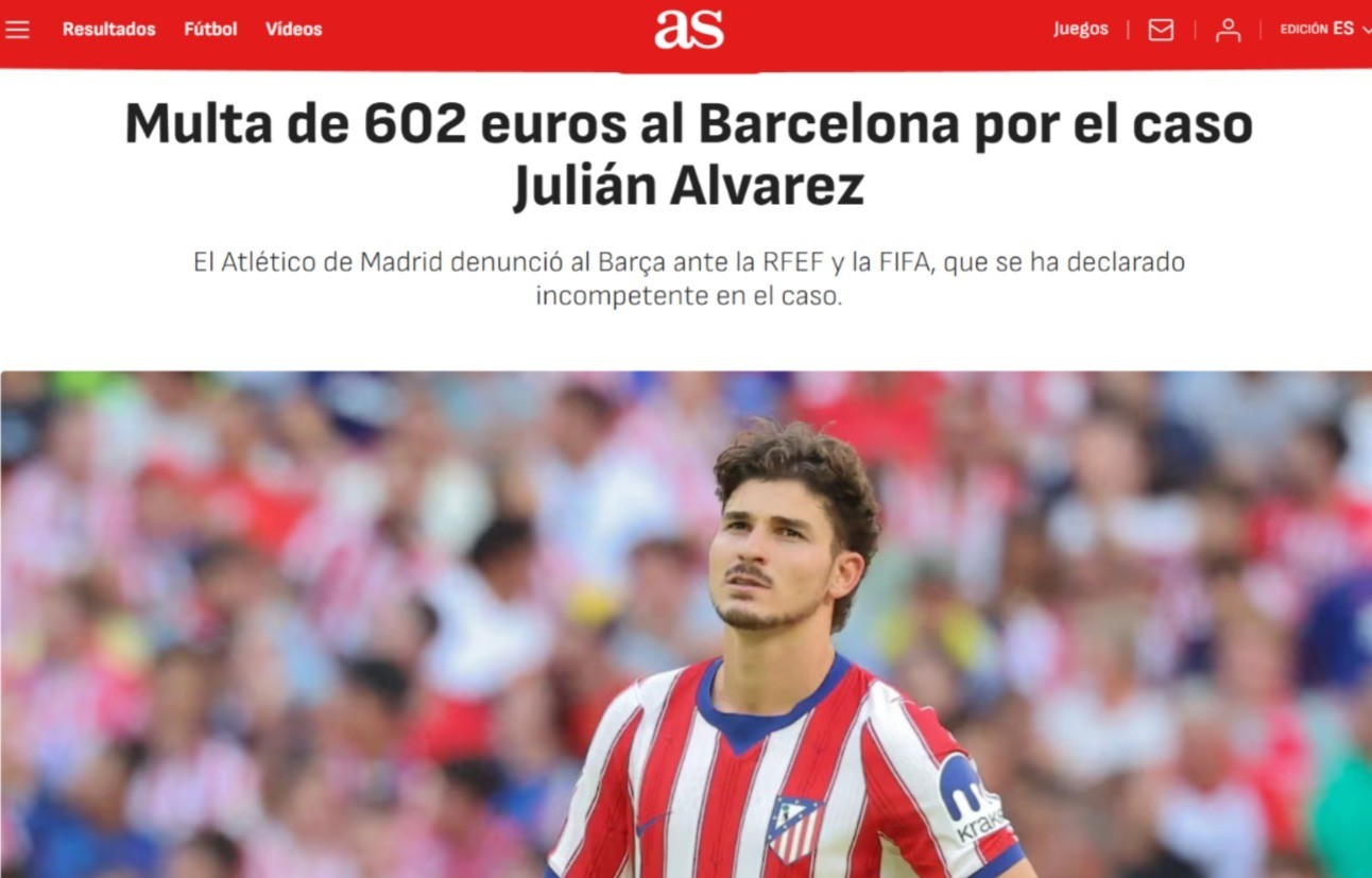Barcelona é multado em R$ 3,6 mil após denúncia por assédio a Julián Álvarez